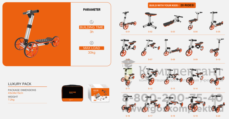Конструктор трансформер DOCYKE S-Kit (Набор)  20 в 1